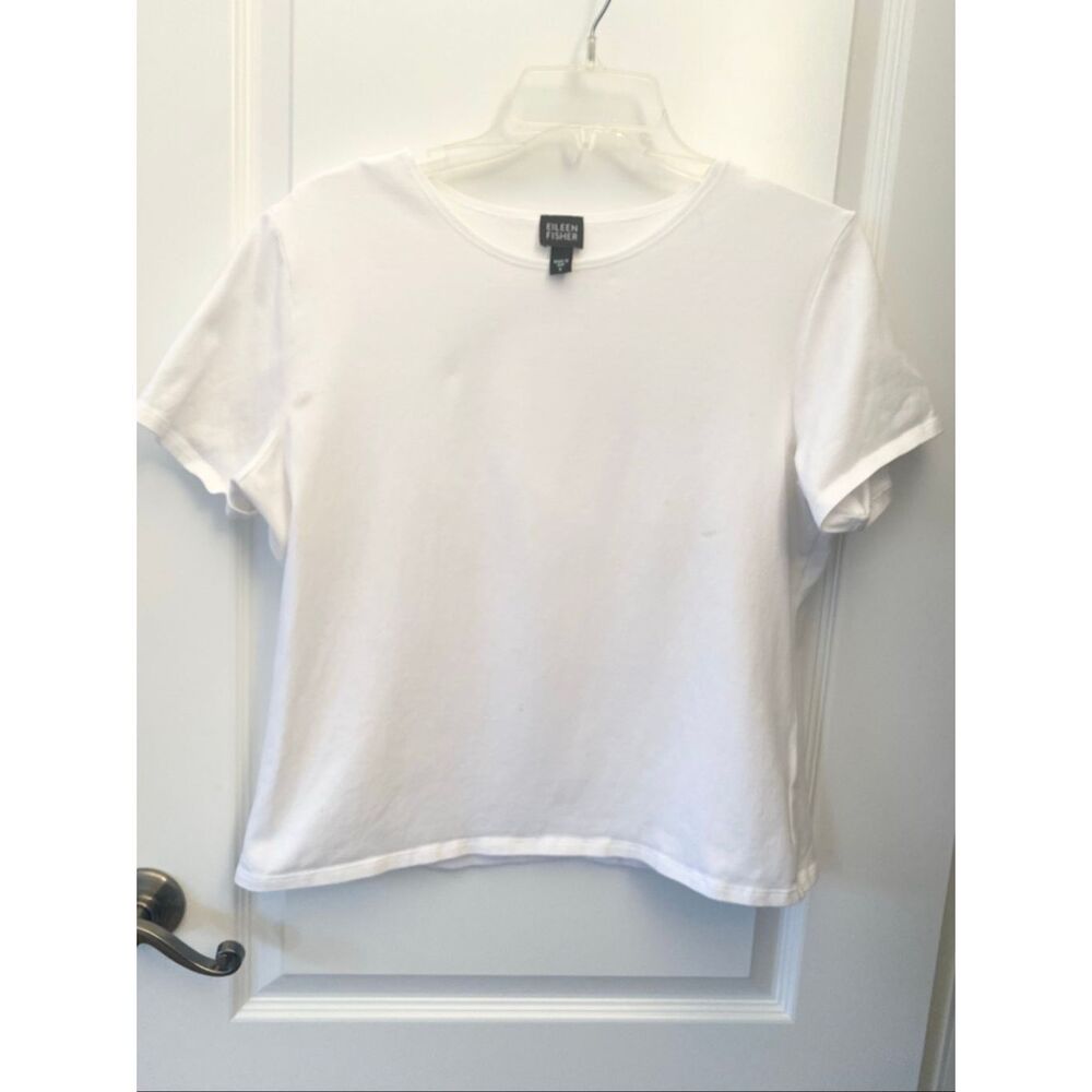 Eileen Fisher White Cotton Knit T-Shirt - Picture 4 of 4